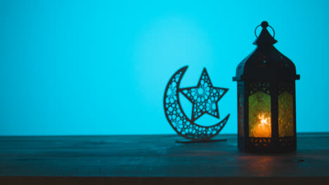 Tracking-Shot-of-Lantern-and-Symbolic-Star-and-Crescent-with-Copy-Space